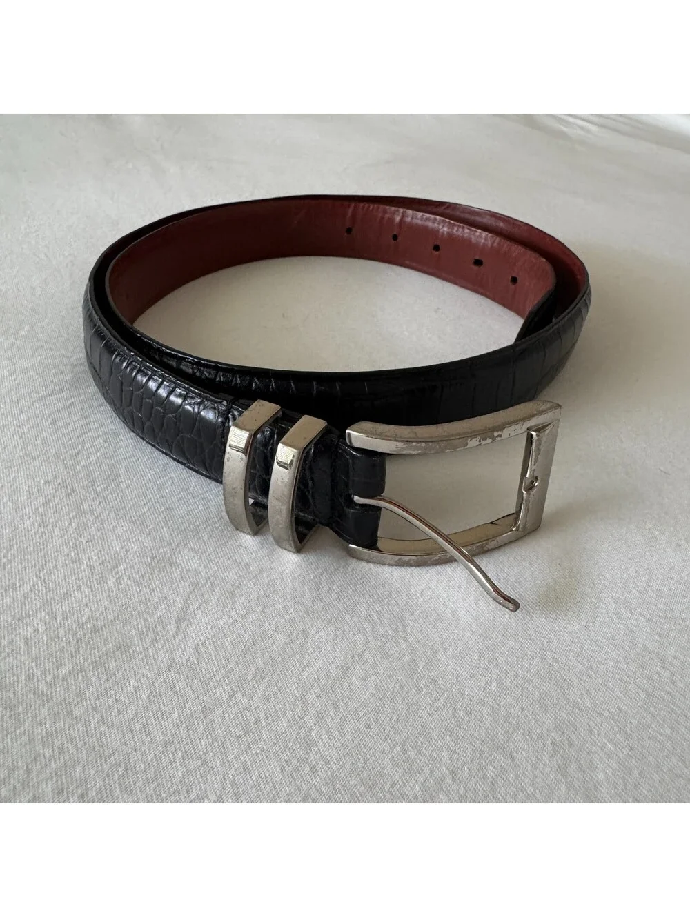 Daniel Cremieux Black Croc Embossed Belt Men's 40 Italian Leather Silver Buckle